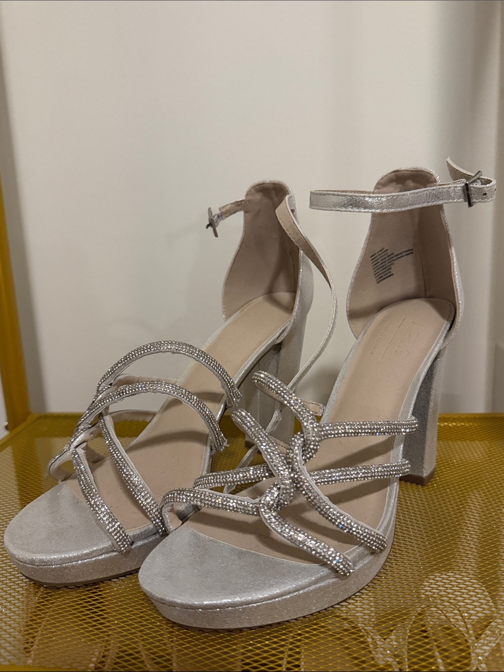 Apt. 9 Silver Rhinestone Strappy Ankle‑Buckle Heels
